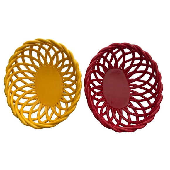 Arlington Designs Red Yellow Braided Woven Ceramic Bowls Oval Design Basket 10” - Picture 3 of 9